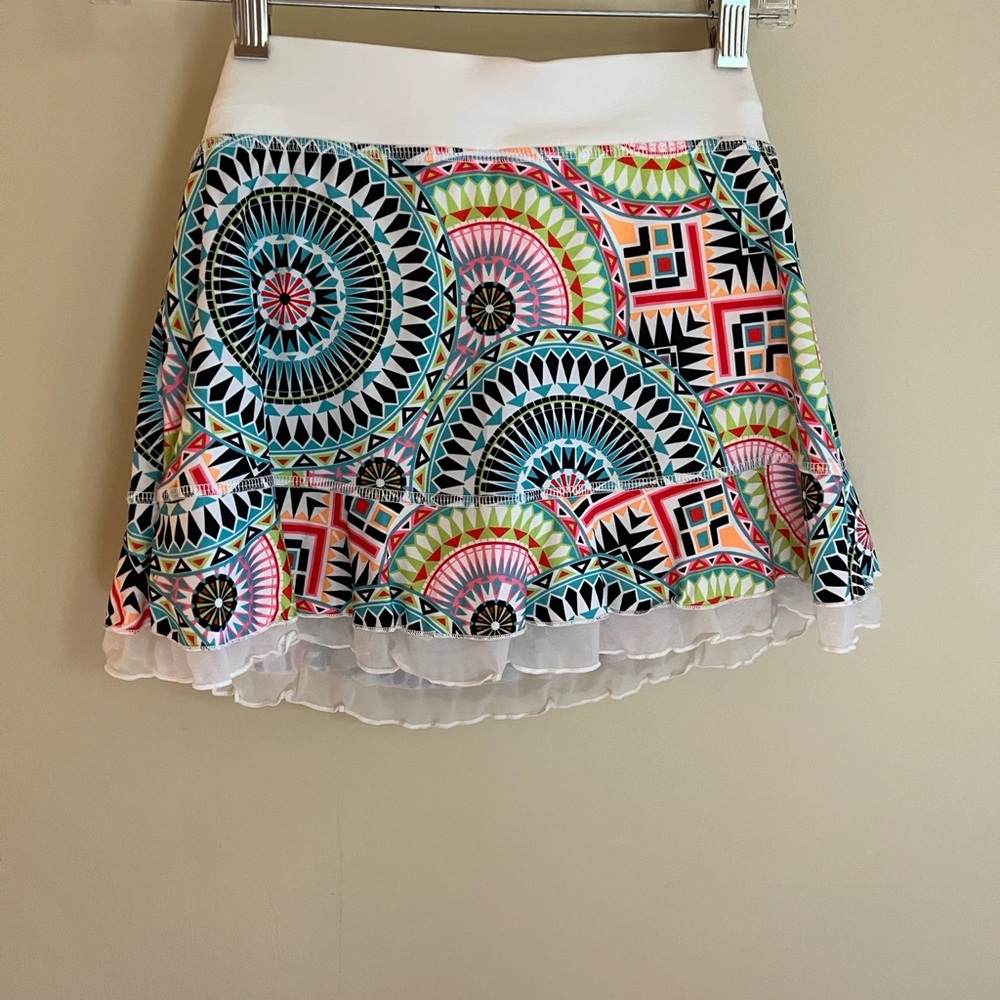 Geometric Patterned Mini Skirt with Ruffle Hem